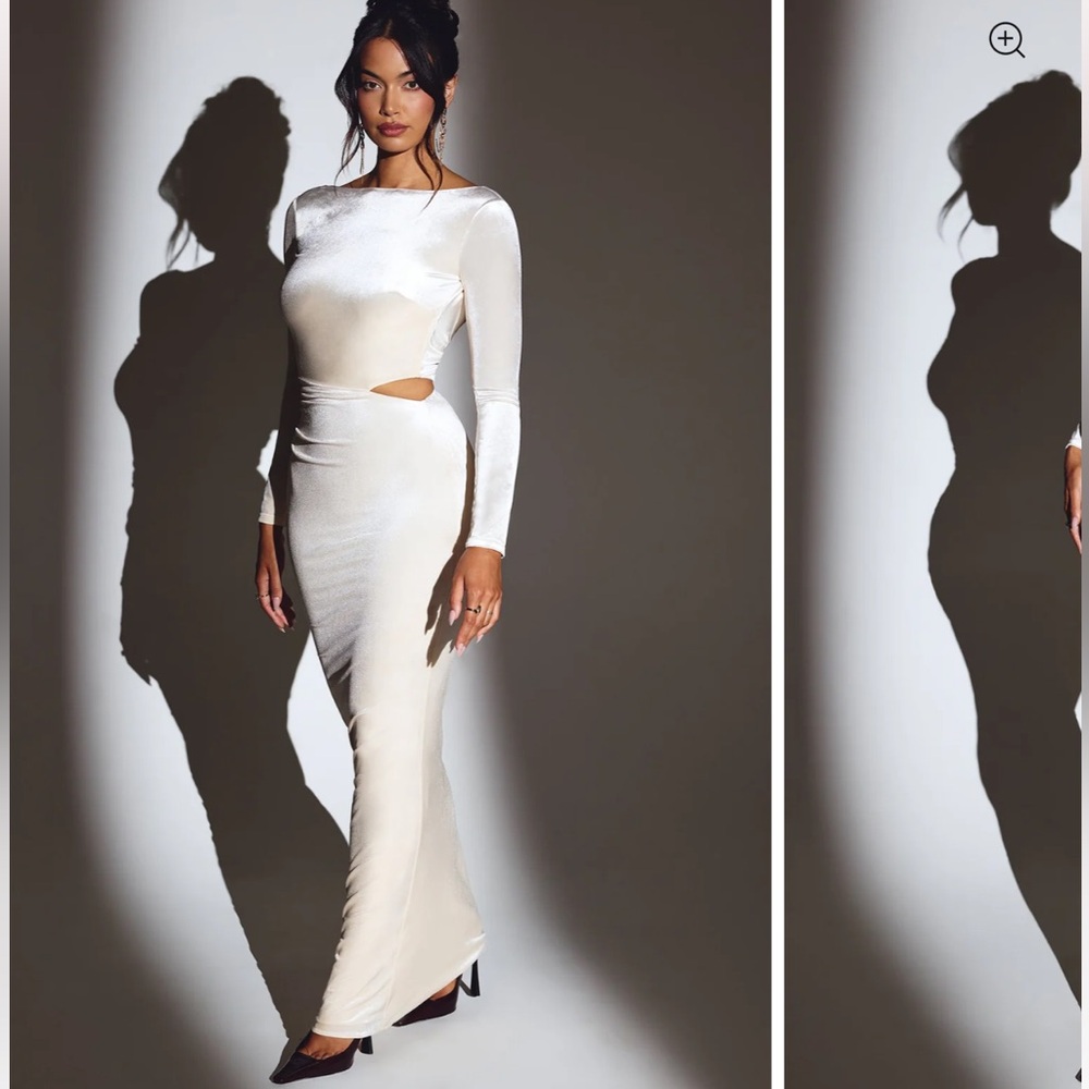 GINEVRA
Velvet Long Sleeve Maxi Dress in Ivory